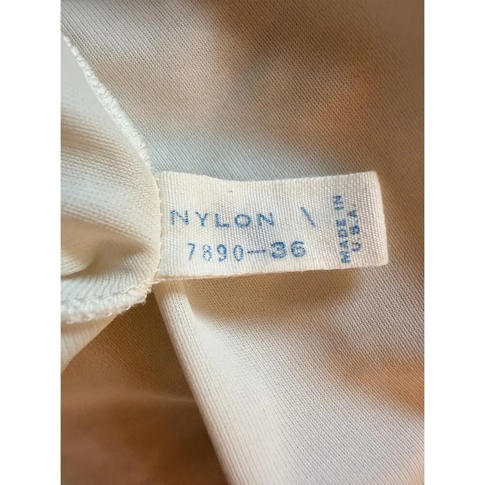 Van Raalte Vintage Ivory Nylon Slip Dress Embroidered Lace Ruffle Hem 60’s Sz 36